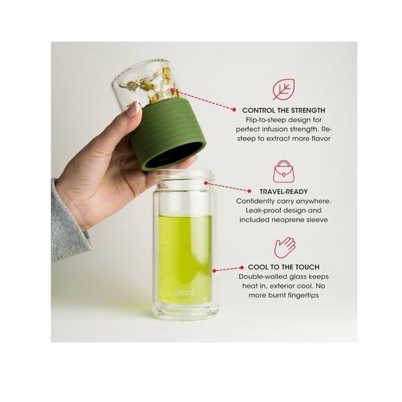 Ukiyo Sense Premium Double-Wall
Glass Tea & Fruit Infuser Bottle in green / NIB - Picture 2 of 5